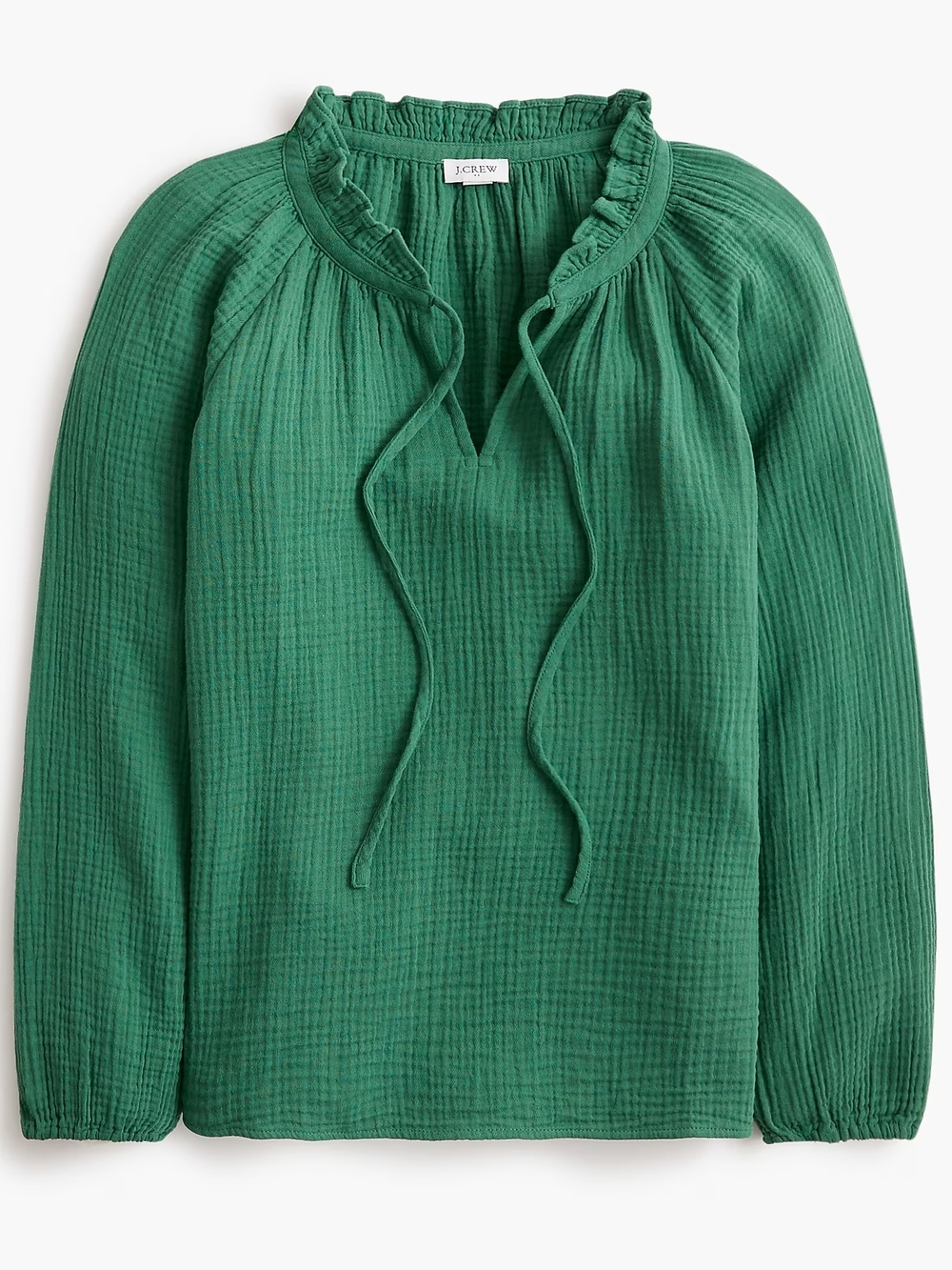 NWT J. Crew Emerald Gauze 100% Cotton Ruffle-Tie Blouse XS Petite